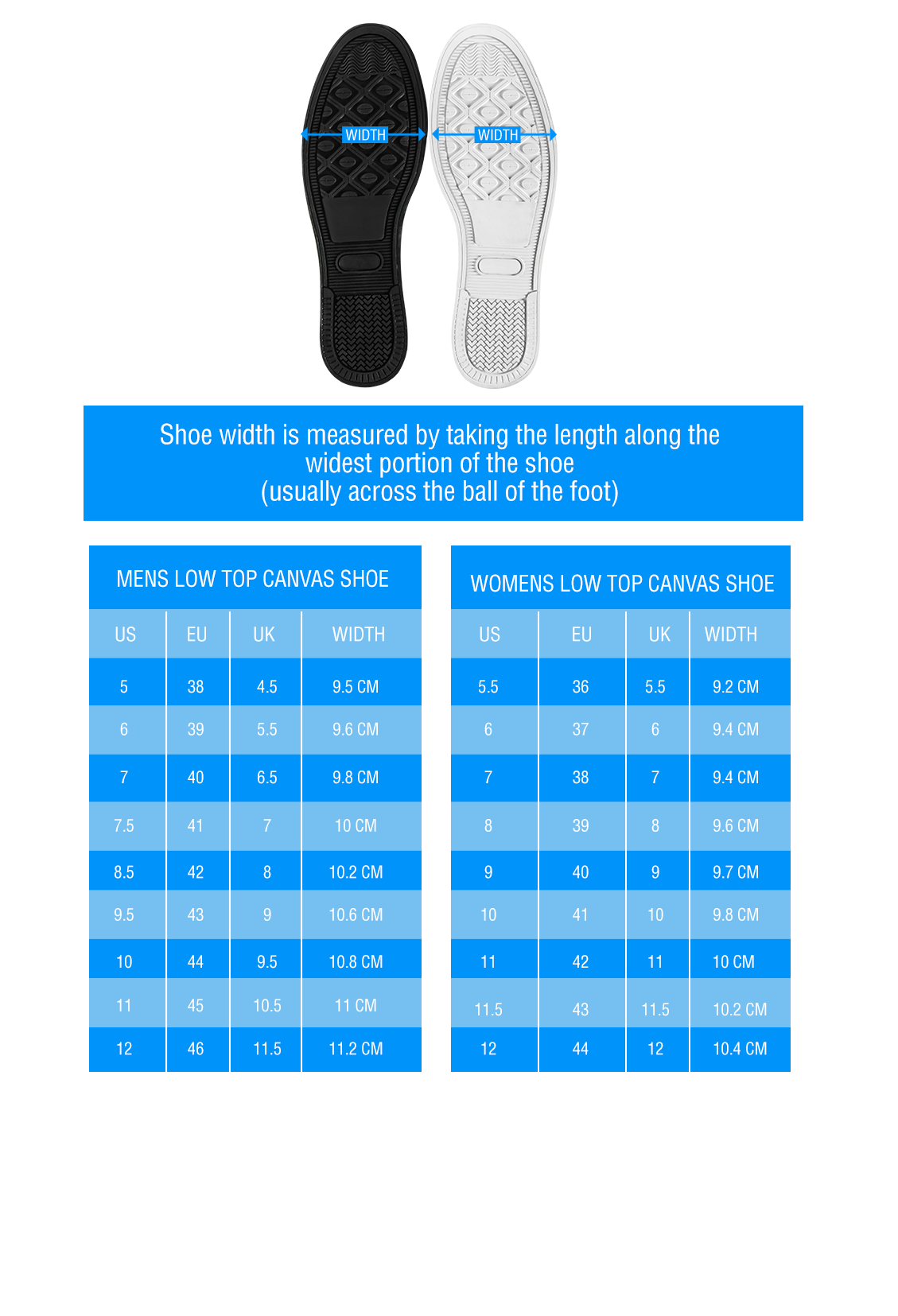 width sizing chart low top 3