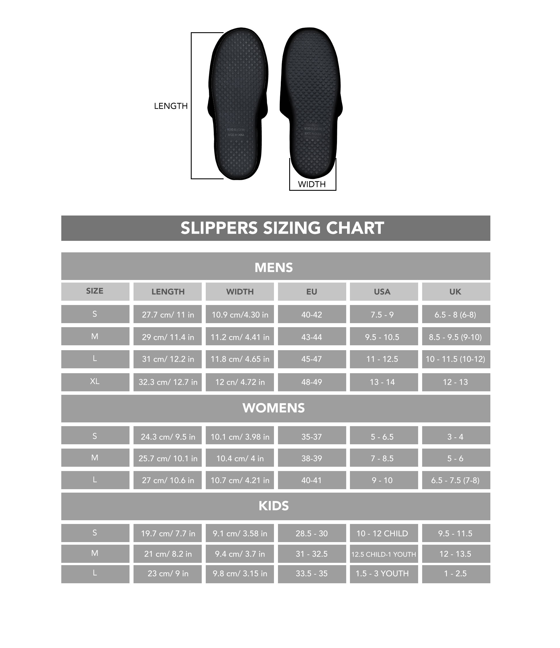 Ralph Slipper Size Chart