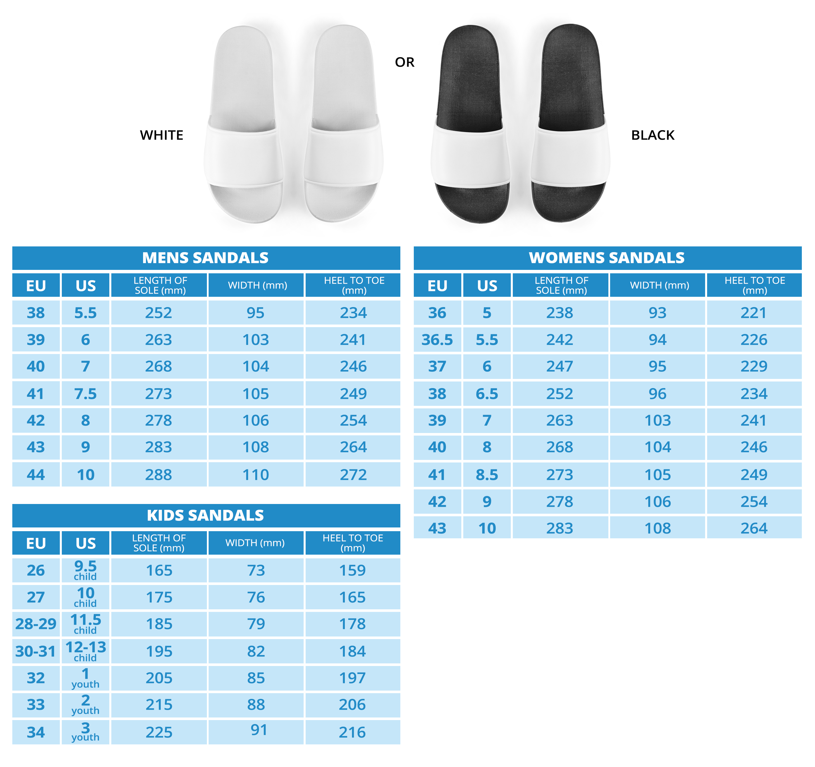 Rainbow Sandals Size Chart